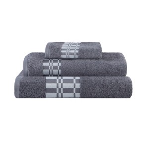 100% Cotton Medium Weight Geometric Border 3 Piece Assorted Bathroom Towel Set by Blue Nile Mills - 1 of 4