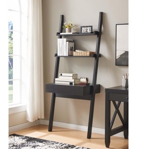 TOAOTBNBO 3 Tier Leaning-Ladder Storage Bookshelves, Open Standing Bookcase and Bookshelf with 1 Drawer Space-saving Shelf for Home Office, Black - 1 of 4