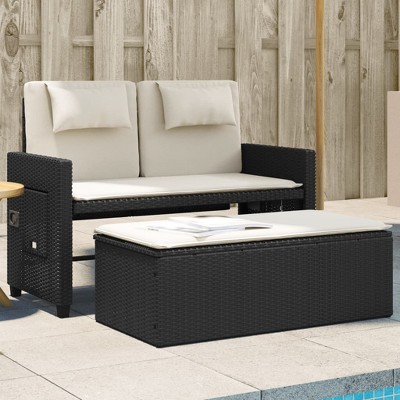 vidaXL Reclining Patio Bench with Cushions Black Poly Rattan