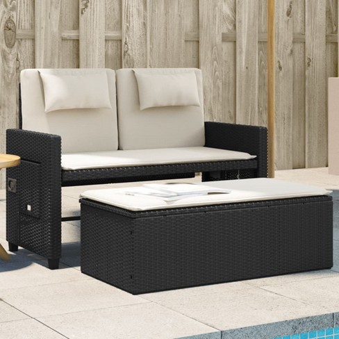 vidaXL Reclining Patio Bench with Cushions Black Poly Rattan - image 1 of 4