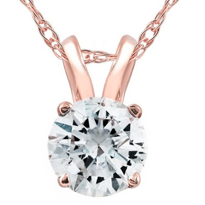 Pompeii3 1/2 Ct Lab Created Solitaire Diamond Pendant 14k Rose Gold Necklace