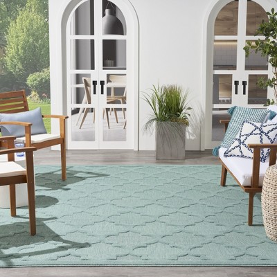 Aqua Teal Trellis 7' x 10' Flat Woven Synthetic Area Rug