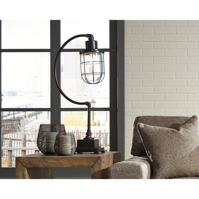 Edison Black Metal Desk Lamp with Glass Shade