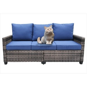 Nertpow 3 Piece Patio Furniture Set - PE Wicker Long Sofa with Barrel-Shaped Design - Durable, Comfortable and Stylish Outdoor Seating Solution,Blue - 1 of 4