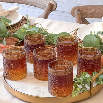 Amber Beaded 10 oz. Vintage Glassware Set of 6
