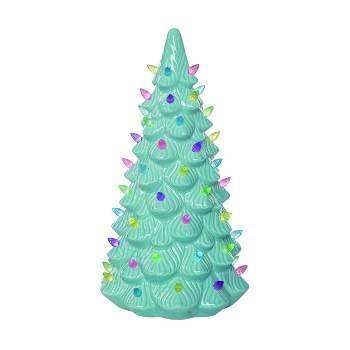 15 Hand Painted Ceramic Christmas Tree, Green Pre-Lit Tree with Star, 11.25  x 15 - Baker's