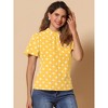 INSPIRE CHIC Women's Polka Dots Stand Collar Pleat Keyhole Back Short Flare Sleeve Tops - 3 of 4