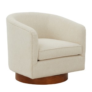 Swivel Ultra-Soft Performance Fabric Barrel Chair with Pocket Coil Seat, Reversible Cushions, and 360-Degree Swivel - 1 of 4