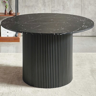 Imitation Marble Grain MDF Tabletop Dining Tables Round, 47 Inch Round Dining Tables Modern, Dining Tables Round Wood For 4 Person-Cuddlewood