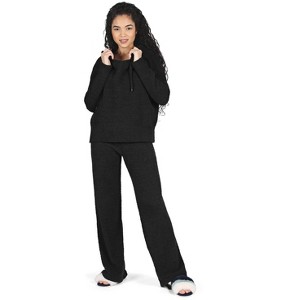 Memoi Women's Soft Touch Cozy Knit Drawstring Long Sleeve Hoodie Black XXS-XS - 1 of 4