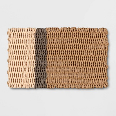 Photo 1 of 16 x 26 Poly Rope Stripe Outdoor Door Mat Neutral - Threshold designed with Studio McGee