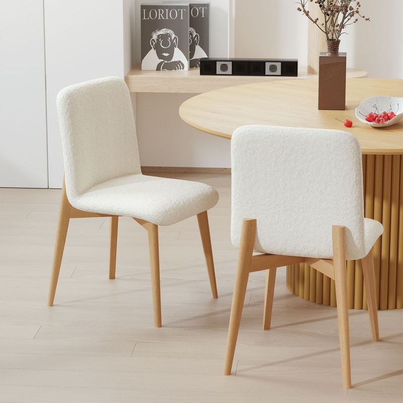 Neutypechic Wooden Dining Chair Side Chair White Upholstered Dining Chairs Set of 2, 4 of 8