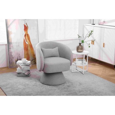 CAVINAS Faux Fur Fabric Swivel Accent Chair with Barrel-Curved Backrest,Upholstered Swivel Living Room Chairs,Reading Chairs for Living Room