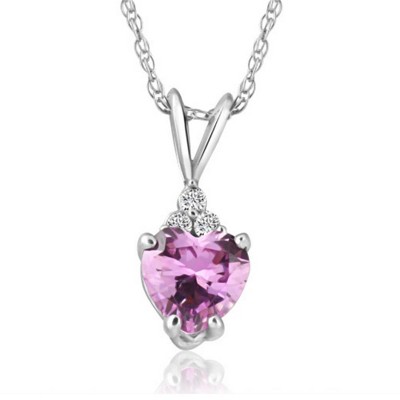 Pompeii3 1/2ct Diamond & Pink Sapphire Heart Pendant in 14K Yellow, White, or Rose Gold