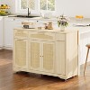 Rattan Rolling Kitchen Cart with Drop Leaf & Hidden Trash Bin. 53" Wide Island with Storage Doors, Drawers & Spice Rack, Saves Space. - 2 of 4