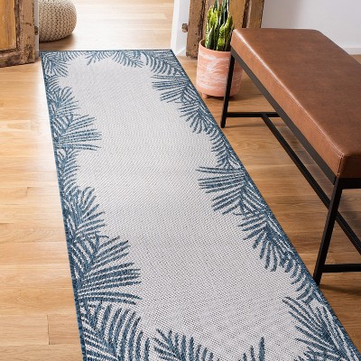 Navy Floral Tropical Reversible Flatwoven Synthetic Rug - 2'x7'