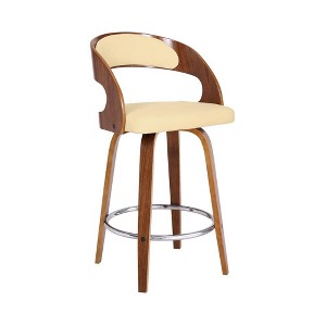 FurniFact,Swivel Counter Bar Stool with Walnut Wood Finish and Cream Faux Leather - 1 of 4