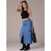 INSPIRE CHIC Women's Side Split Button Front Elastic Waist Flap Pockets Cargo Maxi Denim Skirt - 2 of 4