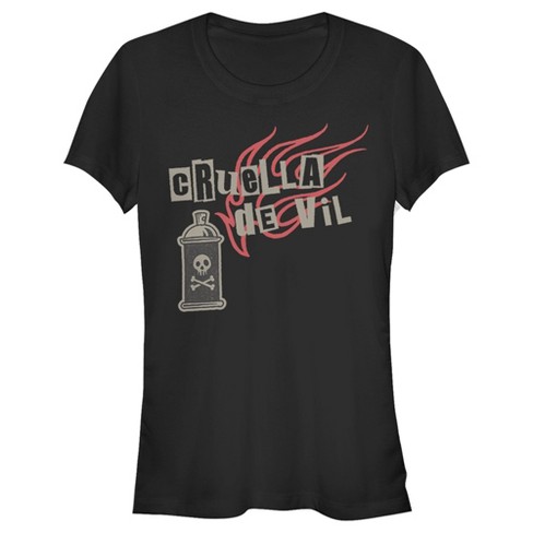 Juniors Womens Cruella Spray Flames Logo T-shirt - Black - Large : Target