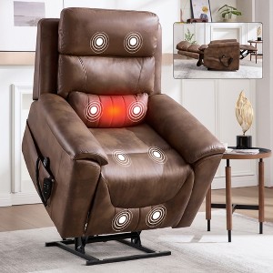 ChicFurnit Living Room Chair Arm Accent Chair Power Recliner with Dual Motor Lift Assist Massage Vibration Cup Holder, 30.31"*25.59"*22.04" - 1 of 4