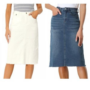 Allegra K Women's Casual High Waist Back Vent Short Denim Skirt 2 Packs - 1 of 4