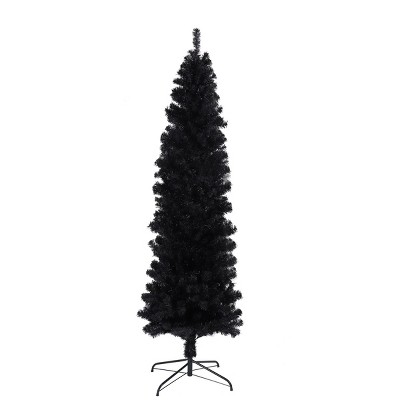 TopComfy Christmas Tree Stand 7.5ft Black Slim Artificial Tree with Metal Stand, Black, 39.37"*7.87"*8.27"