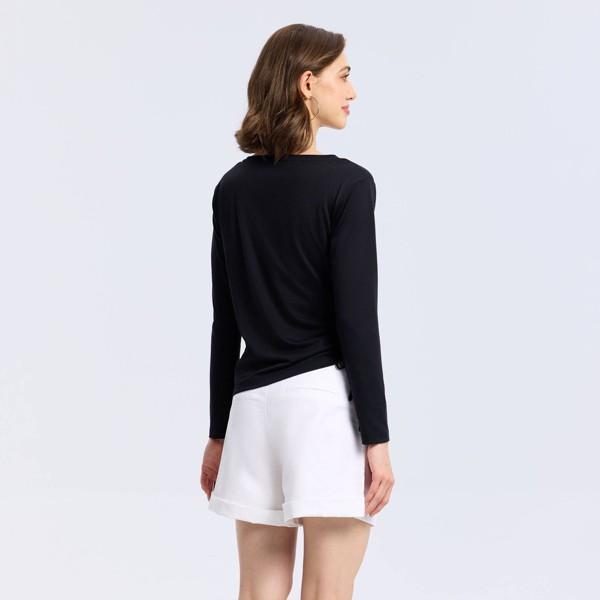 Top de jersey de manga larga con escote en V y lazo lateral ajustable para mujer - A New Day™ 2