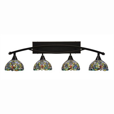 Toltec Lighting Bow 4 - Light Vanity in  Black Copper with 7'' Kaleidoscope Art Glass Shade