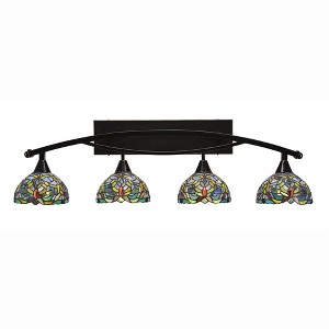 Toltec Lighting Bow 4 - Light Vanity in  Black Copper with 7'' Kaleidoscope Art Glass Shade - 1 of 1