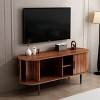 Modern MDF Storage TV Stand with Sliding Door,Mid Century TV Console Table for Living Room,Walnut TV Stand Cabinet with Fluted Design-Coolbibila - 3 of 4