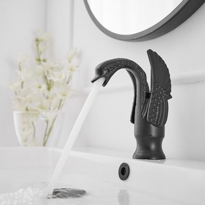 Matte Black Swan Single Hole Bathroom Faucet with Metal Drain