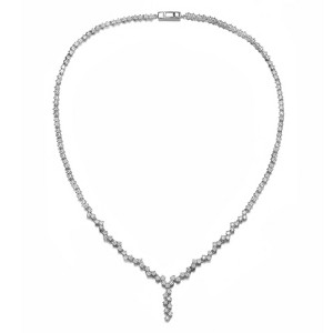 Guili Sterling Silver Rhodium-Plated Necklace with Princess Cut Cubic Zirconia Zigzag Style, modern and sleek for stylish layering. - 1 of 3