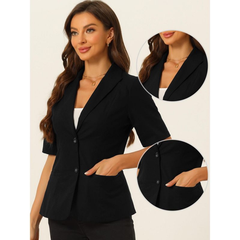 Allegra K Women's Cotton Linen Button Office Business Short Sleeve Blazer Jacket, 2 of 6