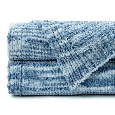 Sky Blue Knitted Chenille Throw Blanket, 50 x 65 Inches
