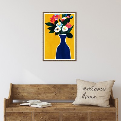 Sunshine Flowers Abstract Canvas Print with Bronze Frame