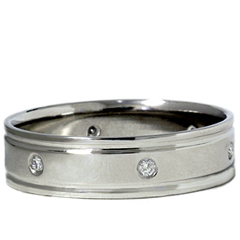 Pompeii3 Mens 14K White Gold Polished Diamond Wedding Band Ring, 3 of 5