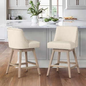 Arceso Bar Stools Set of 2, 26 Inch Swivel Counter Stools with Back, Faux Leather Upholstered Barstools, Solid Wood Legs with Footrest,  for Kitchen - 1 of 4