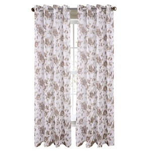 RT Designers Collection Meadow Grommet Metallic Sheer Printed Doily Curtain Panel Taupe - 1 of 4