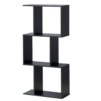 Costway 3-tier S-Shaped Bookcase Free Standing Storage Rack Wooden Display Decor Black