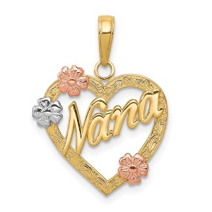 Black Bow Jewelry 14k Tri Color Gold Floral Nana Heart Pendant, 17mm - 1 of 4