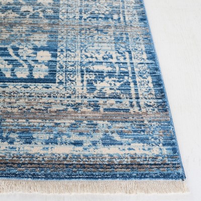 Ivory and Blue Hand-Knotted Synthetic 5' x 7' Rug