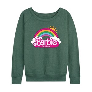 Women's - Barbie - Barbie Logo Rainbow Lightweight French Terry Wide Neck Long Sleeve Shirt - 1 of 4