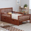 Twin/Full Size Wood Platform Bed Frame with Guardrails and Two Storage Drawers - ModernLuxe - 2 of 4