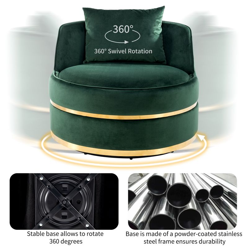 360 Degree Swivel Accent Chair, Velvet Upholstered Barrel Chair with Cushion-ModernLuxe, 5 of 15