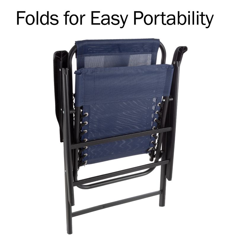 Pure Garden Folding Lounge Chairs – Portable Camping or Lawn Chairs, Navy, Set of 2, 4 of 9