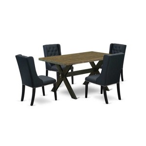 HomeStock 5-Piece Distressed Jacobean Finish Solid Wood Top Dining table with 4 Chairs - 1 of 4