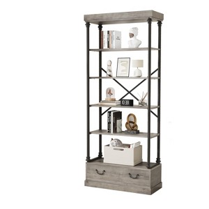 5-Tier Tall Bookshelf with Drawer, Vintage Industrial Bookcase, Farmhouse Storage Shelf for Home, Office, Living Room, Bedroom - 1 of 4