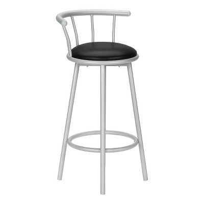 Monarch Specialties Bar Stool Set Of 2 Swivel Bar Height Grey Metal Black Leather Look Contemporary Modern