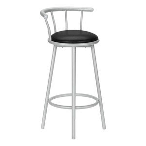 Monarch Specialties Bar Stool Set Of 2 Swivel Bar Height Grey Metal Black Leather Look Contemporary Modern - 1 of 4