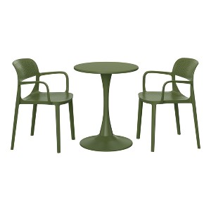 WestinTrends Playa 3-Piece Round Metal Bistro Dining Table Set And Stackable Resin Patio Dining Arm Chairs - 1 of 4